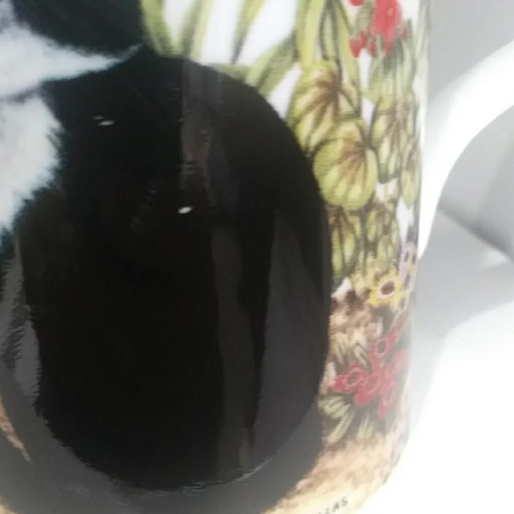 Vintage Black & White Tuxedo Cat Floral Ceramic Mugs SET OF 4